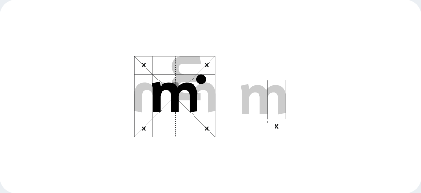 Konstruktion des mittwald Icons mit Schutzraum x auf allen Seiten.